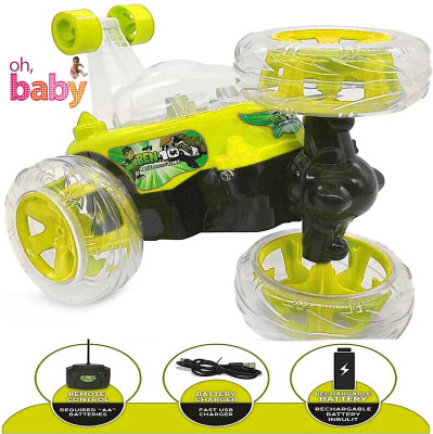 JRCLUB Ben 10 Rechargeable Stunt Car Big Size 360 Degree Rotating Remote Control_B-38(Green)