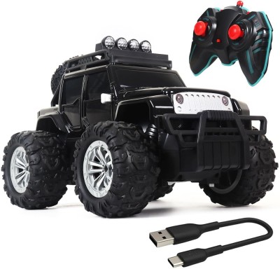 Wembley Rechargeable Adventure Jeep Off Roader All-Terrain & 4 Headlight Mode RC Car(Black-1)