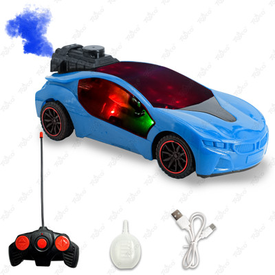Toyco Rechargeable Famous Remote Control Car with Smoke System & 3D Flashing Lights(Blue)