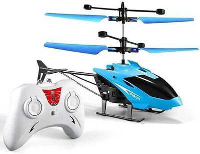 JOYWHIZ Kids Plastic Induction Type 2-in-1 Flying Helicopter with Remote1(Blue)