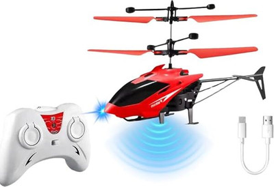 Kanvictz Remote control Helicopter toy with dual mode lighting & charging cable for kids(Red)