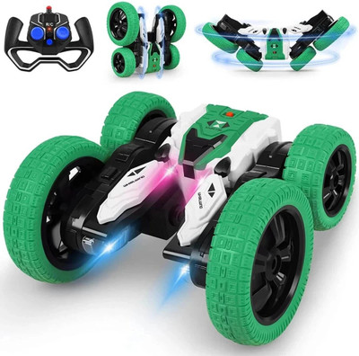 YUJASV 360 Degree Flip Remote Control Double-sided Stunt Drift Deformation Buggy’s Car(Green)