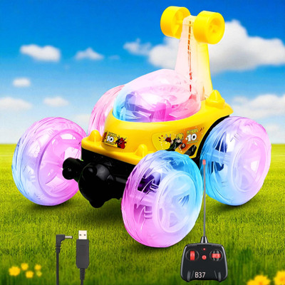 Mahi Zone Rechargeable Remote Control 360 Degree Stunt Car Music & Lights for Kids_M692(Yellow)