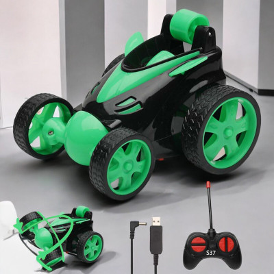 Kid Kraze Rechargeable 360° Rotating & Rolling Small Stunt Car for Kids_M582(Green)