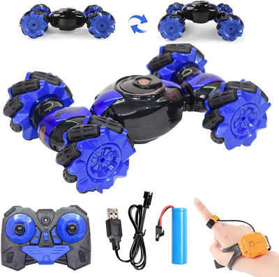 FANSEEKART Hand Gesture Sensor RC Stunt Car Double Sided Rotating Remote Control Car _J4K12(Blue)