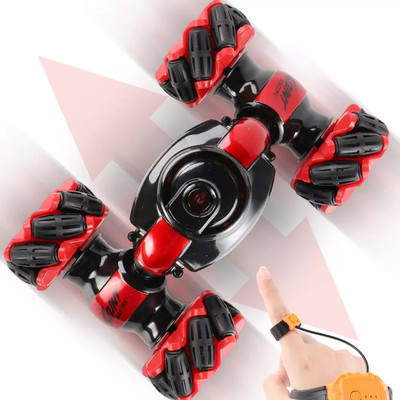 FANSEEKART Stunt Car, 4WD 2.4GHz Remote Control Gesture Sensor Toy Double Sided Rotation_JK(Red)