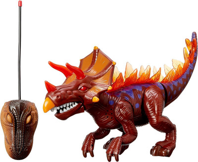 ANAYSHA IMPEX Remote Control Walking Dinosaur with Led Lights and Sounds(Brown)