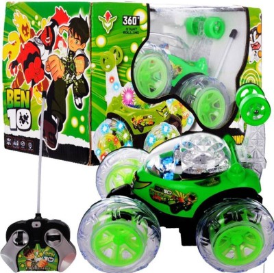 TOYACHI Rechargeable Remote Control 360 Degree Rotating Stunt Car for Kids M75(Green)