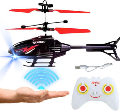 KINGZOMY RC Helicopter with Hand Gravity Sensor, Flying Toy with 3D Light & Safety Sensor(Black Red)