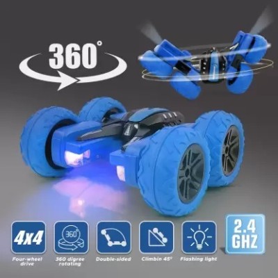 NIYAMAT Remote Control Car,2.4GHz Electric Race Stunt Car, Double Sided 360° Rolling Rotating Rotation, LED Headlights RC 4WD High Speed Off Road Boys/Girls(Blue)