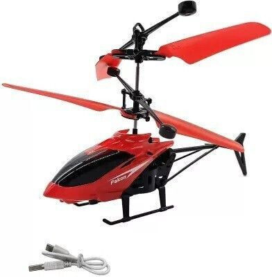 Toodles FK_Kids Plastic Induction Type 2-in-1 Flying Helicopter with Remote56(Red)