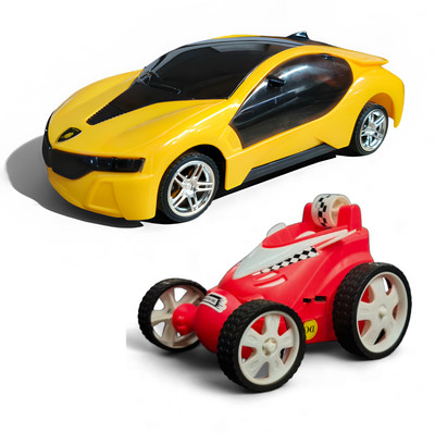 Magic Moments Remote Control 3D LED Car 6328 and Small High-Speed Stunt Car 368 Toy(Red, Yellow)