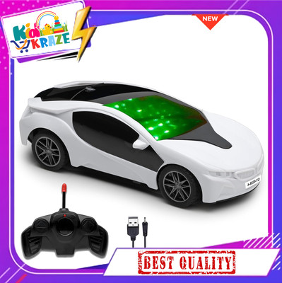Kid Kraze New Rechargeable Famous Car Remote Control 3D with LED Lights,(White)