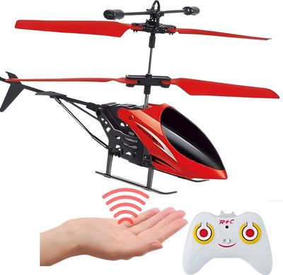 TOYACHI Kids Plastic Induction Type 2-in-1 Flying Helicopter with Remote8(Red)