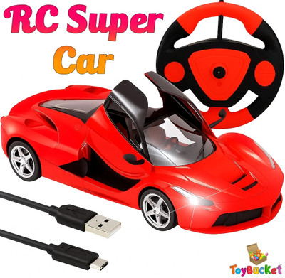 ToyBucket RC Super Car 1:16 Scale Toy with Steering Remote, LED Lights & USB Charging(Red)