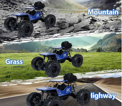 KING Offroad Monster RC Car with Smoke Function & Rechargeable Car (Black)(Blue, Black)