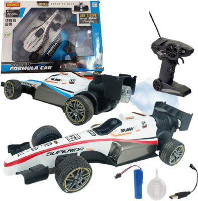 PLAYGO SPEED FORMULA RC CAR & Smoke Spray with Light Flame TYPE C Rechargeable(White)
