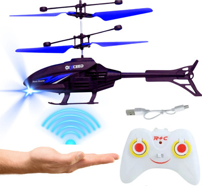 JOYWHIZ Gravity sensor RC Helicopter with Safety Sensor and 3D Light - Pack of 1(Black Blue)