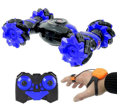 Wengvo Gesture Sensor RC Stunt Car Double Sided Rotating Offroad Remote Control Car 4WD 2.4GHz Twisting Vehicle with Light Mini Deformation Toy Cars for Kids Boys(Blue)