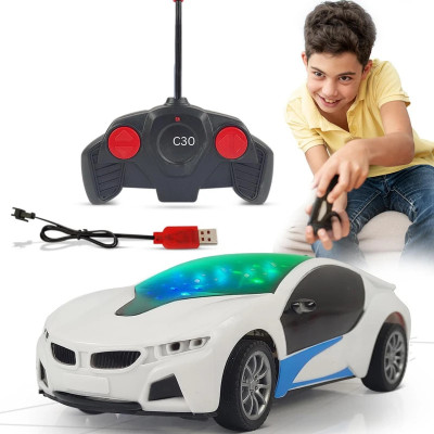 Toodles NEW_Chargeable 3D Remote Control Lighting Famous Car for 3+ Years Kids F39(White)