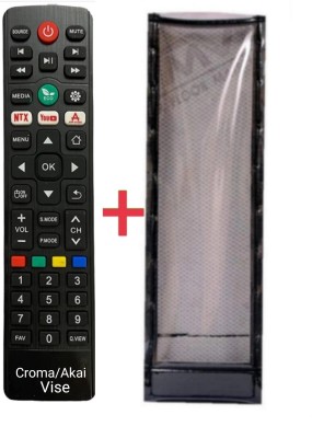 Paril (Remote+Cover) compatible for Croma/Akai/Vise/JVC/Iconic Smart led/lcd tv Remote With PU Leather Protective Cover(Same remote Only will work) Remote Controller(Black)