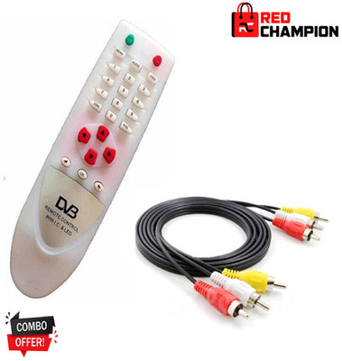 Red Champion DD Free DTH Box Dish-DVB Remote Controller (White) with 3 RCA Cable & NA Remote Controller(White)