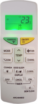LipiWorld 132L ARC484B32 AC Remote (Dew Clean) With Display Light Compatible For  DAIKIN AC Remote Controller(White)