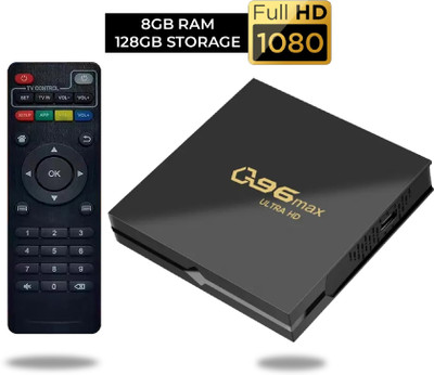 WRADER Q96 Android TV Box 8GB RAM+128 GB ROM Full HD Support 1080 Pixels Smart TVs Remote Controller(Black)