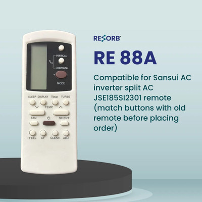 RESORB RE 88A Compatible for Sansui AC inverter split AC JSE185SI2301 remote original model for 1 1.5 2 ton split air conditioner Remote Controller(White)
