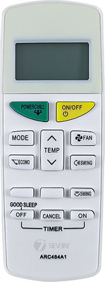 7SEVEN Compatible with Daikin AC Remote Control ARC484A1 Model 132C Suitable for 1 | 1.5 | 2 Ton Split and Window AC - Match Remote Key by Key with Existing Daikin Air Conditioner Remote Controller(White)