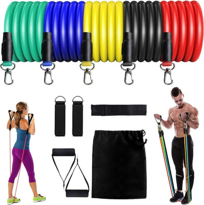 Fitnesstricks 11 Piece Gym Power Resistance Band Set for Gym Workout Resistance Tube(Multicolor)