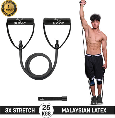 SLOVIC Gym Latex Tube With Foam Handles & Door Anchors For Stretching Excersise(25KGS) Resistance Tube(Black)