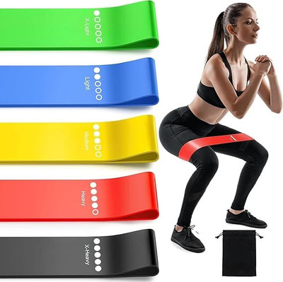 BSCENT Resistance Exercise Loop Bands Set of 5 Elastic Workout Bands for Home Gym, Yoga Resistance Tube(Black, Red, Yellow, Blue, Green)