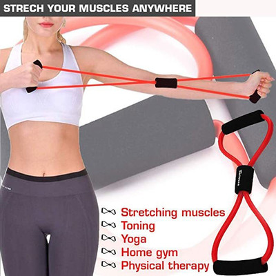 DAZZIBOA Resistance Exercise Band Figure 8 Exercise Cords for Yoga Fitness Workout Resistance Tube(Red)