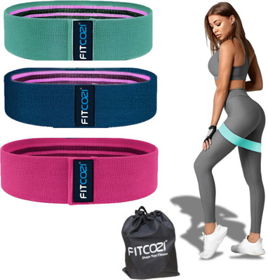 Fitcozi Fabric Resistance Band Set with 3 Pcs Loop Bands for Hip Bands for Women & Men Resistance Tube(Pink, Green, Blue)