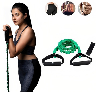 HEALTHTREK Resistance Tube with Nylon Sleeves, Door Anchor & Soft Anti-Slip Foam Handles Resistance Tube(Green)