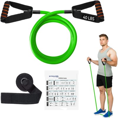 Strauss Single Resistance Tube with Door Knob | Resistance Band | Exercise Band Resistance Tube((Green with Foam Handle), 40 LBS)