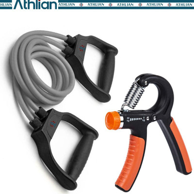 Athlian Fitness Combo, Double Toning Tube & Adjustable Hand Gripper for Men & Women Resistance Tube(Grey, Orange)
