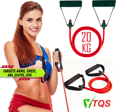 TQS Exercise Band with Comfortable Handles - Ideal for Physical Therapy, Resistance Tube(Black, Red)
