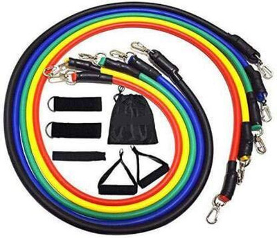 Buyerzone Resistance Bands Set with Travel Pouch, Foam Handles, Door Anchor, Ankle Strap Resistance Tube(Multicolor)