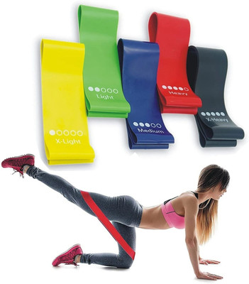 Fitfun Loop Bands Set Of 5, Premium Yoga Workout Loop Bands Resistance Tube(Green, Yellow, Red, Blue, Black)