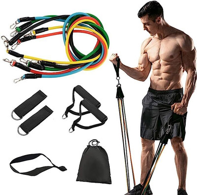 PICKFIT 11 Pcs Gym Power Resistance Band Set for Exercise & Workout Resistance Tube(Multicolor)