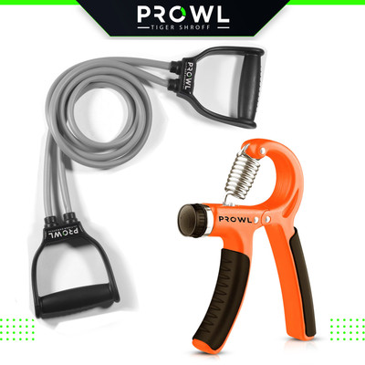PROWL by Tiger Shroff Double Toning Resistance Tube & Hand Power Gripper for Workout Resistance Tube(Grey Orange)