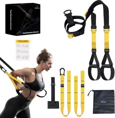 Wearslim Suspension Trainer System Lightweight & Portable Full Body Workout Resistance Tube(Yellow::Black)