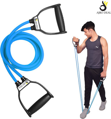 AJRO DEAL Double Resistance Toning Tube Exerciser D Handle Resistance Tube Resistance Tube(SKY BLUE)