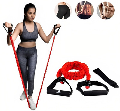 HEALTHTREK Resistance Tube with Nylon Sleeves, Door Anchor & Soft Anti-Slip Foam Handles Resistance Tube(Red)