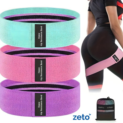 Zeto Fabric Resistance Band, Non Slip,For Leg and Glutes Workout,Pack of 3 Resistance Tube(Pink, Green, Purple)