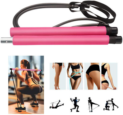 EBM Portable Pilates Bar Set with Resistance Bands | Full Body Workout, Stretching Resistance Tube(Pink)
