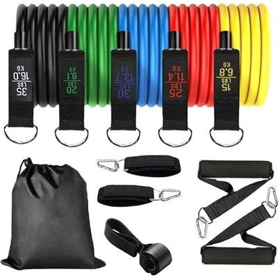 Fitzone 11Pcs Resistance Bands Set 100Lbs, Natural Latex for Workout Resistance Tube(Multicolor)