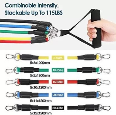 MODERNEHUB Latex Resistance Band Strength Training Bands 11 PC Resistance Tube(Multicolor)